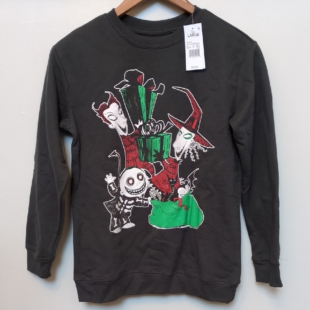 Nightmare Before Christmas Youth L Sweatshirt Lock Shock Barrel NEW Halloween